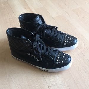 G by Guess black leather studded high top shoes